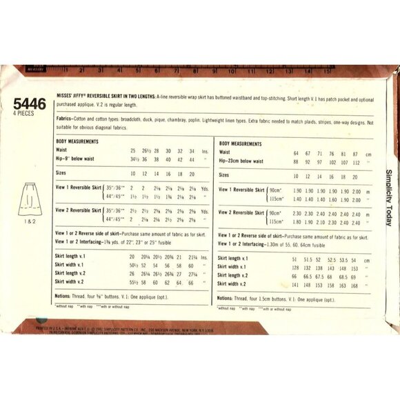Simplicity 5446 Misses 16 Reversable Wrap Skirt Vintage UNCUT Sewing Pattern - Picture 2 of 2
